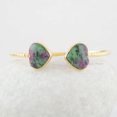 Jewelry for Prom - Gemstone Cuff Bangle - Ruby Zoisite Heart Bangle- Gold Plated - 925 Solid Silver - Gift for Her - Jewelry For Niece